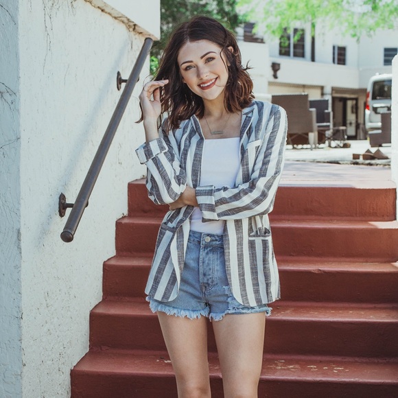 Walk The Line Linen Blazer - Blue - Picture 5 of 7